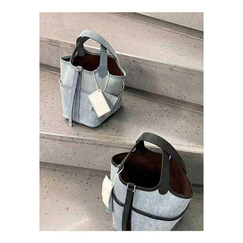 Denim Handbag Women Summer New Work Commuting Spliced Bucket Fashion Versatile Simple Tote Female Shopping Bag