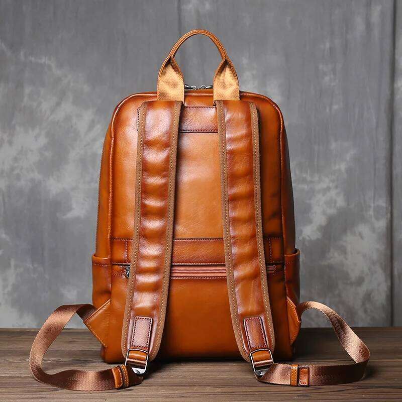 Vegetable Tanned Shoulder Backpack Men's Head Layer Cowhide Vintage Casual Multifunctional Large Capacity Computer Bag