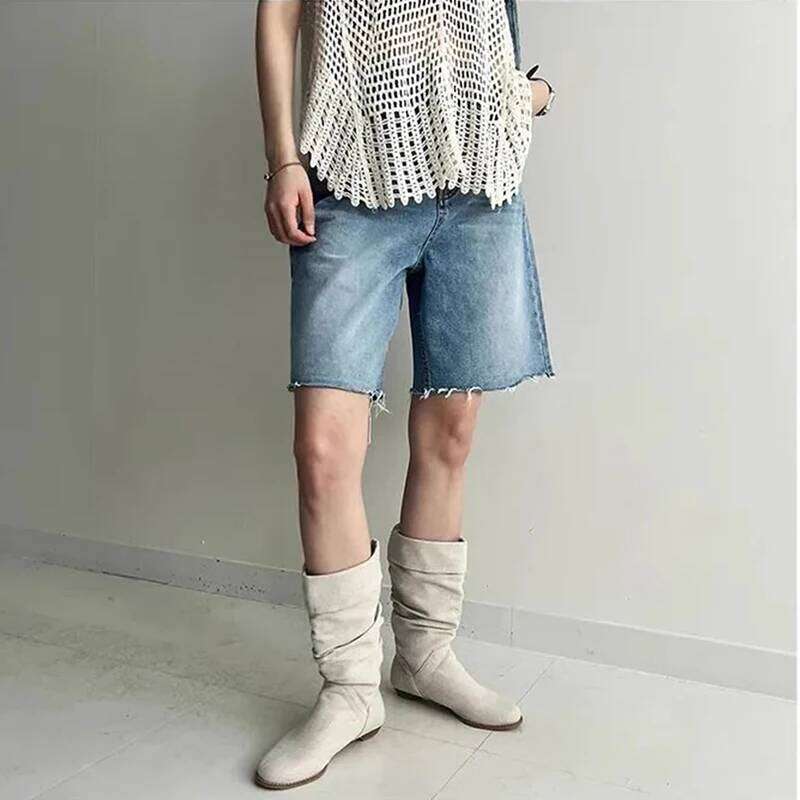 High Waist Wide Jeans Women's Summer New Sle Loose Fit Distred Straight Leg orts Casual Blue Denim Pants