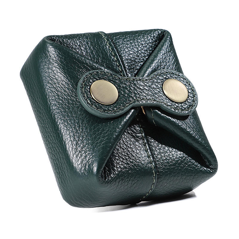 Genuine Leather Coin Purse Women Mini Small Square with Four-Button Closure for Coins, Lipstick, Earphones, Data Cable, Anti-Lost Storage Bag