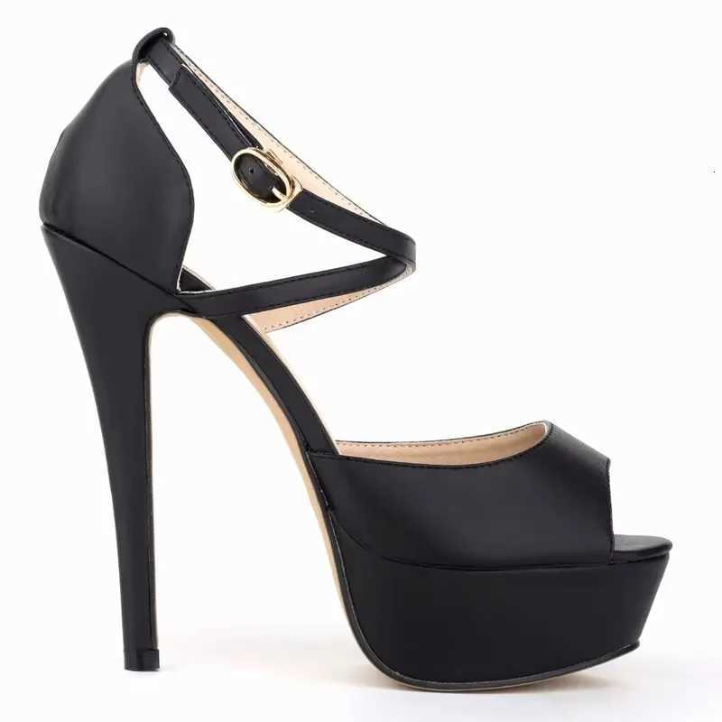 Women Ankle Strap Sandals Pumps Fashion Platform Peep Toe Matte Leather Stilettos Buckle Bride Shoes Sexy Extremely High Heels W250814