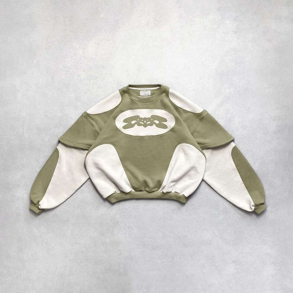 Autumn and Winter New Color-Block Patchwork Crew Neck Long Sleeve Hoodie Couple Street Style Printed Sweatshirt