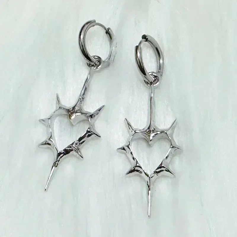 Y2k Gothic tie Stainless Steel Rivets Hoop Earring Hip Hop Punk Teeth Heart Bow Star Dangle Earrings Party Jewelry 250812