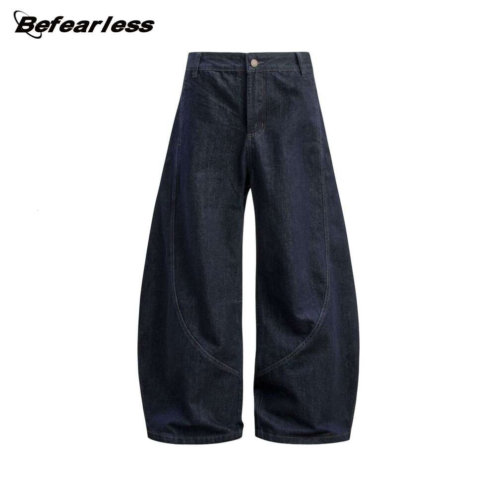 American Style Raw Denim Scimitar Jeans Loose Draped Wide Leg Sickle Men's Summer Long Pants B5