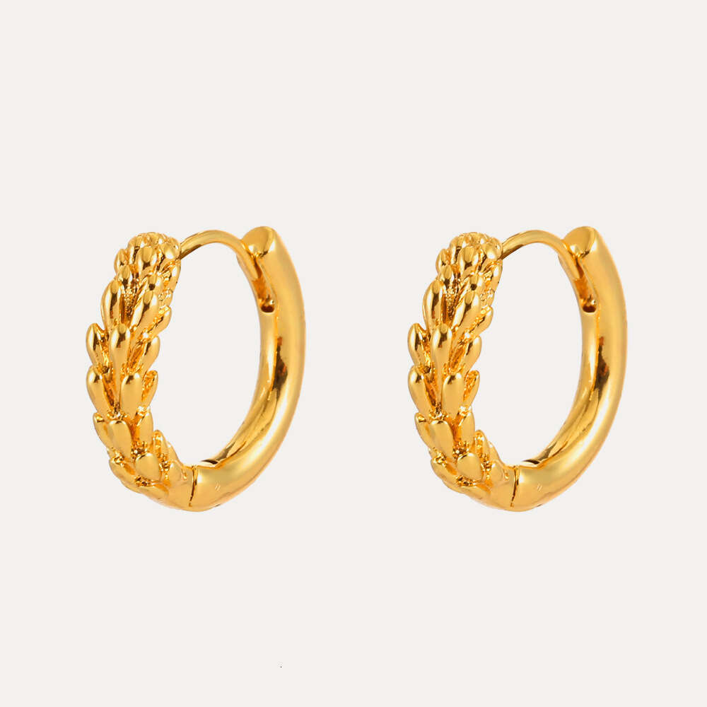 Wheat Ear Hoop Earrings - Gold/Silver Plated Copper Minimalist Geometric Studs for Women