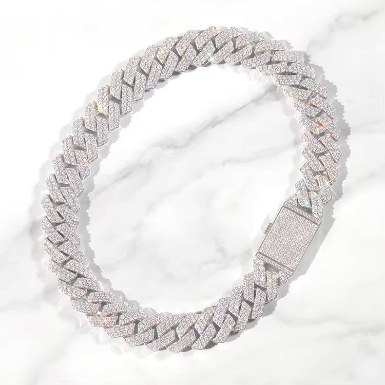 Stylish 925 Silver Moissanite Cuban Chain Necklace 2 Rows Hip Hop Bling Multiple Sizes Gift for Occasions