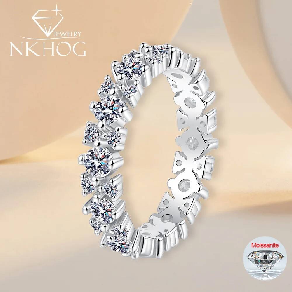 NKHOG 1.56CTTW All Moissanite Rings For Women 925 Sterling Silver Full Eternity Wedding Diamond Band 18K Plated Fine Jewelry GRA