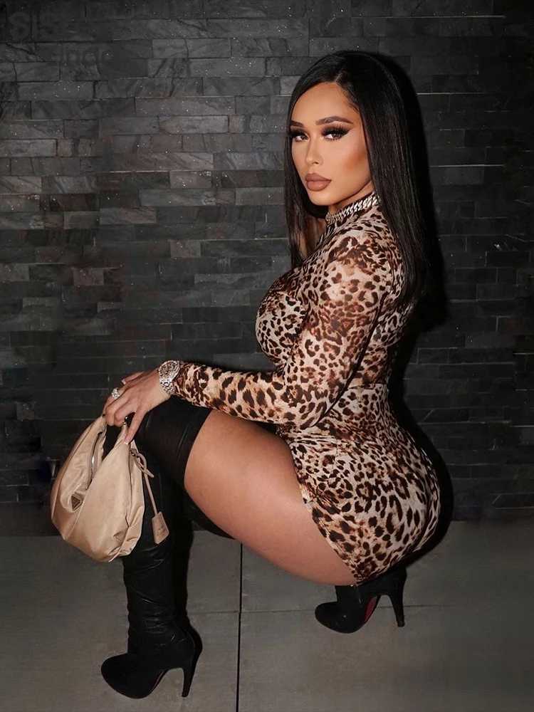 Sisterlinda Summer Release Junior Sexy Above Knee Mini High Street Milk Silk Dress K24Q53153Girl Leopard Color Long Sleeve Dress XJ250814