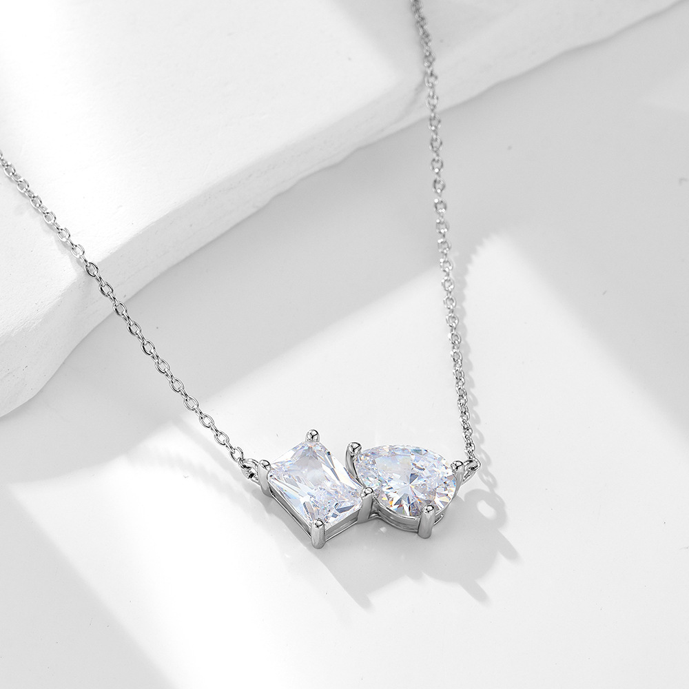 S Pure Sier Pear-Shaped Square Zircon Pendant Necklace for Women Simple Geometric Light Ins Collarbone Chain Jewelry for Women