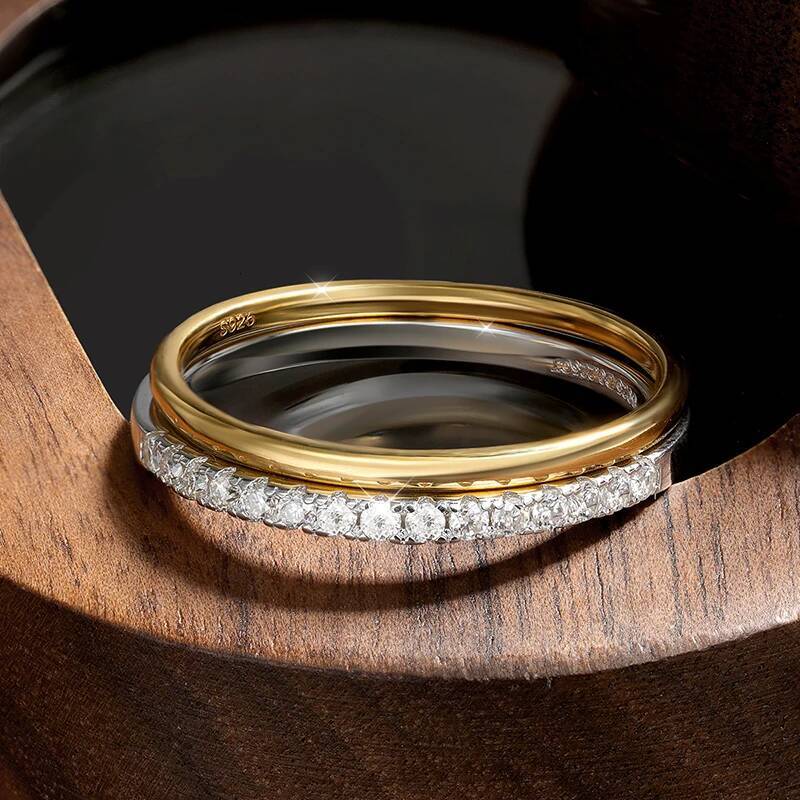 KNOBSPIN D VVS1 Moissanite Stacking Rings for Women Man GRA Diamond Jewelry s925 Sterling Silver Plated 18k Gold Wedding Band