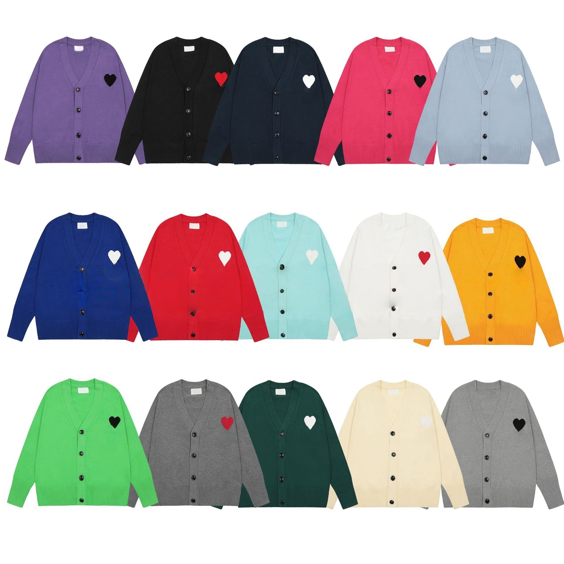 Multi Color Love Prented Sweater Autumn And Winter Style Loose Fit Idle Round Neck Button Up Heart Embroidery Soft And Supple Knitted Cardigan