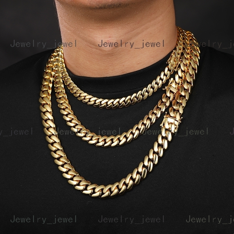 Cadena Cubana Para Hombres Hiphop Jewelry 101214161820mm Real Gold Plated Heavy Solid Miami Cuban Link Chain Necklace