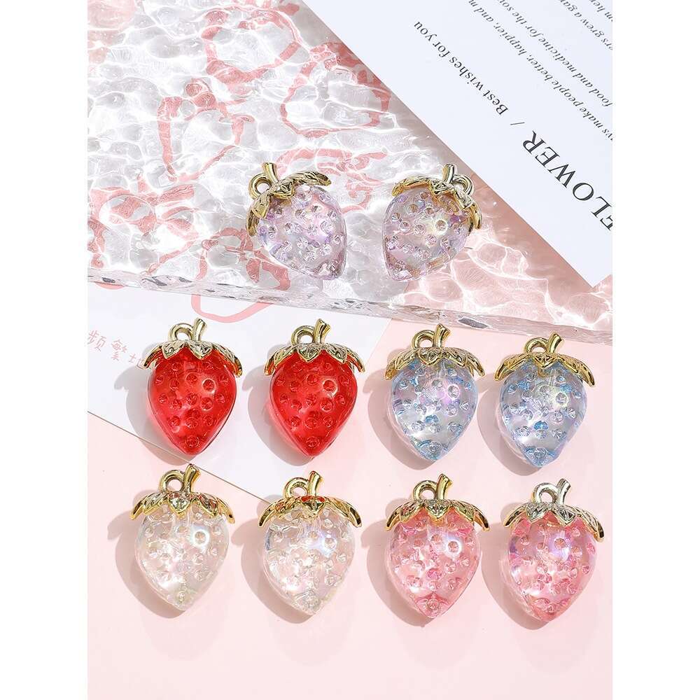 Iridescent Red Transparent Pink Strawberry Acrylic Pendant DIY Handmade Phone Chain Accessories Materials