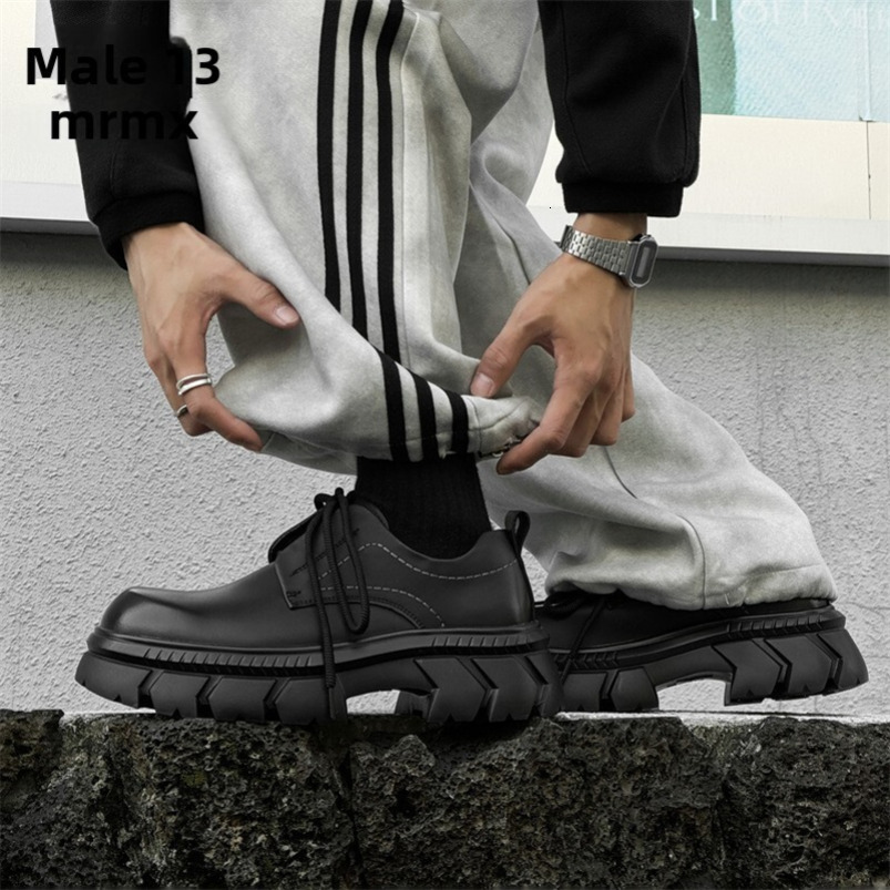 Leather 2025 New Business British Casual Black Thick Sole Trendy High-end Style Men's Big Toe Derby Shoes