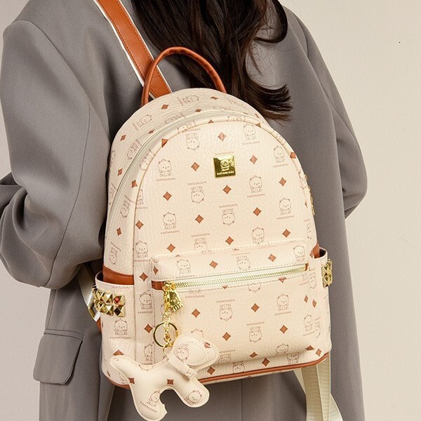 Designer Luxury Bear Men's And Women's Backpacks, Fashionable PU Retro Classic Printed Backpacks, Multi-purpose Girls' Backpacks