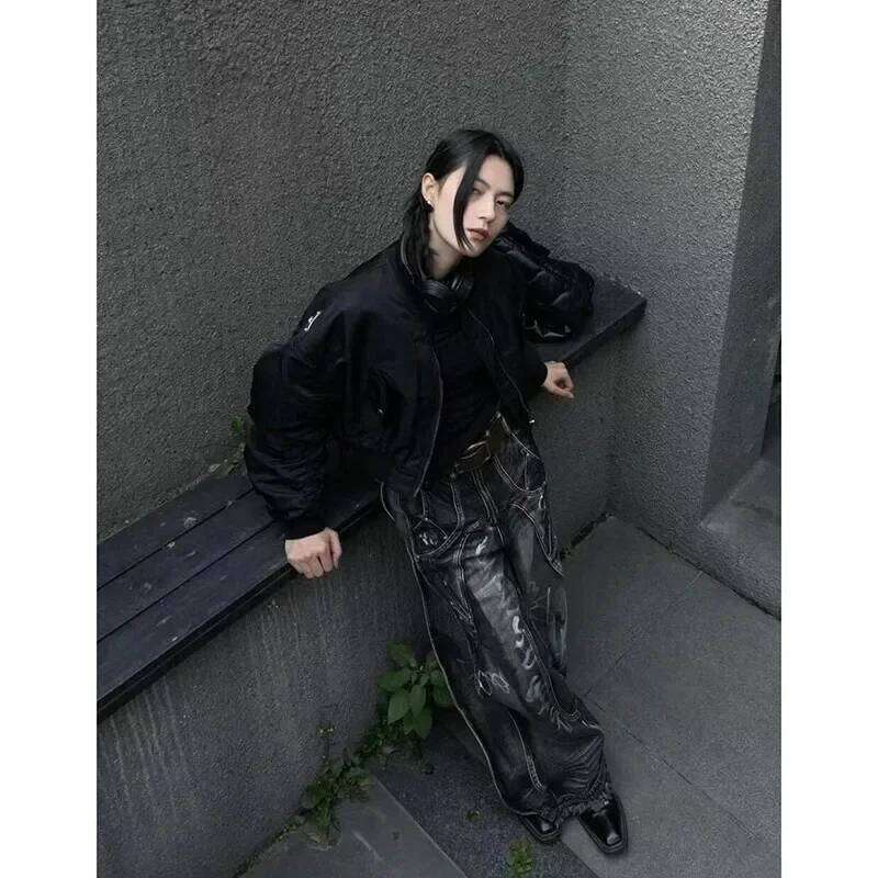 Women Black Gothic Y2k Graffiti Jeans Vintage Hip-hop Baggy Aesthetic Washing Fashion Striped Pants Korean Trashy Denim Trousers
