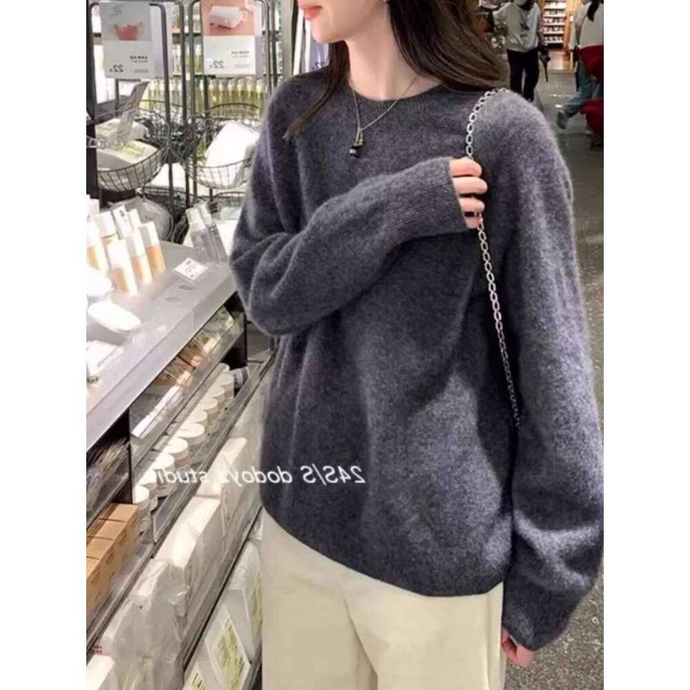 European American Style Round Neck 100 Pure Cashmere Women's Spring And Autumn Loose Pullover Long-Sleeved Wool Sweater 20250809