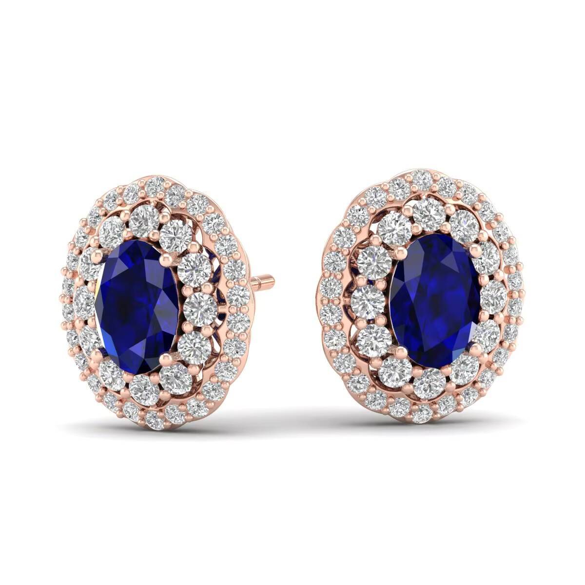 Reyes Designer 14k Gold Dia Exaggerated 1.52ct Blue Expensive Oval Cut Fine Stud Earrings Jewelry