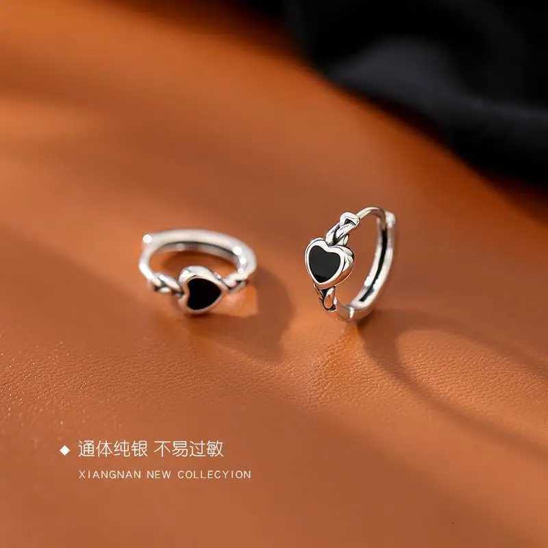 925 Sterling Silver Black Heart Hoop Earrings Simple Temperament Inlaid for Women Wedding Jewelry Accessories XJ250814