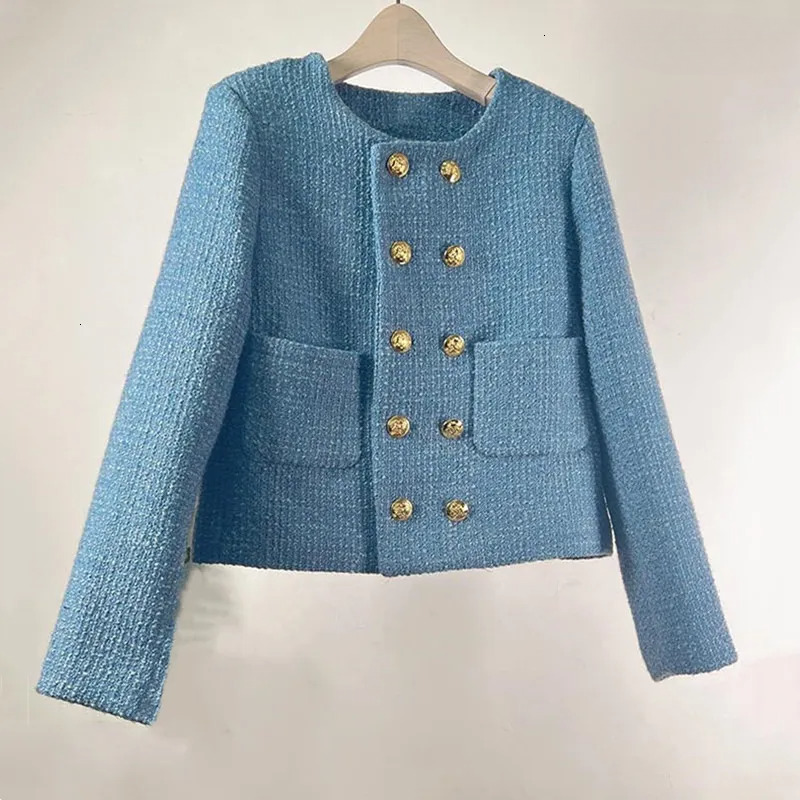 Autumn Winter New Design Textured Double-Breasted Short Elegance-Style Coat for Women in Tweed by Sun Yi and Ju Jingyi