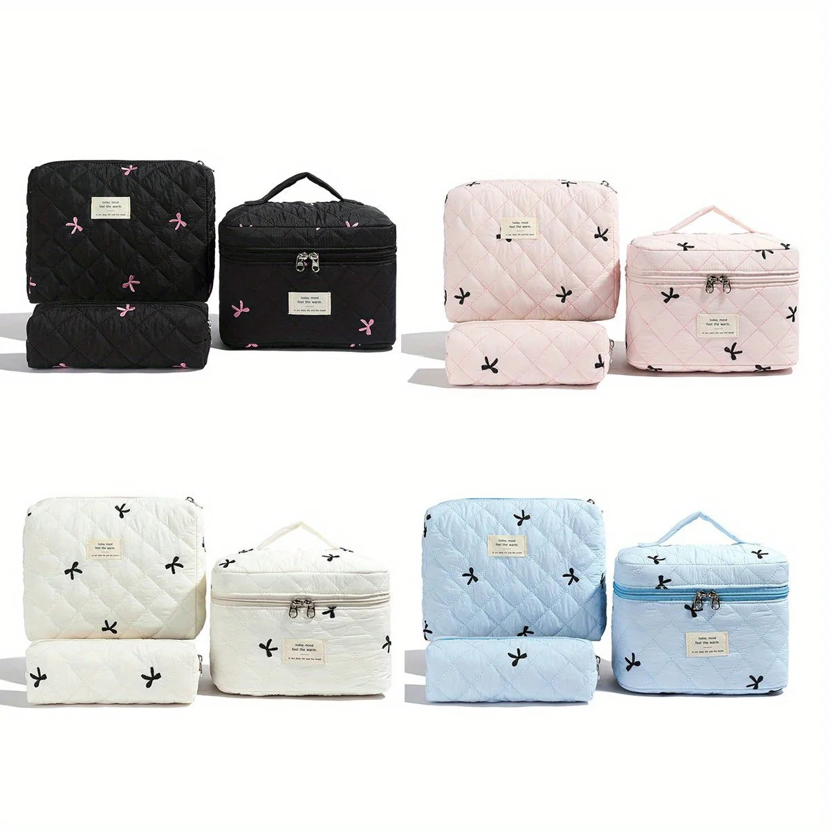 3pcs sets Cute Bow Flower Quilted Makeup Bag Women Cosmetic Organizer Female Handbag Portable Toiletry Case For Travel 250812