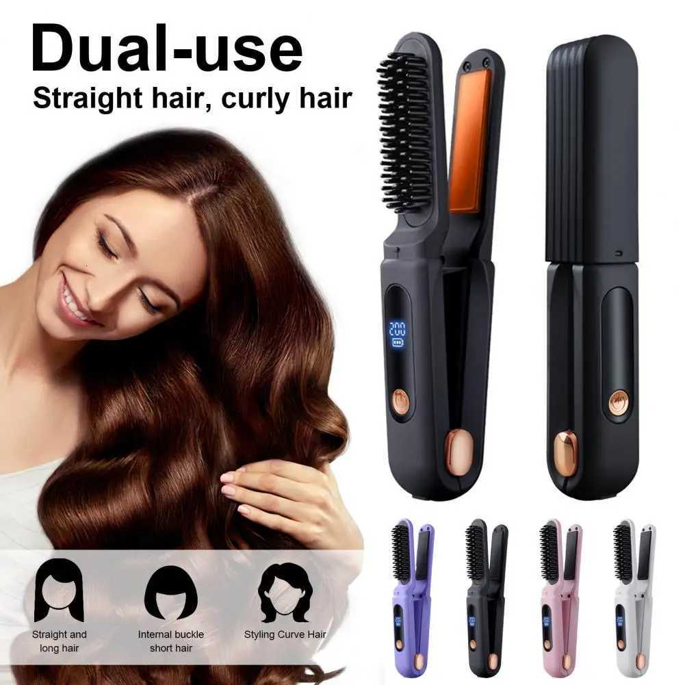 3-Temp Adjustable Portable Cordless Hair Straightener Brush Negative Ions Hot Brush Electric Curly Hair Styling Detangling Comb W250814