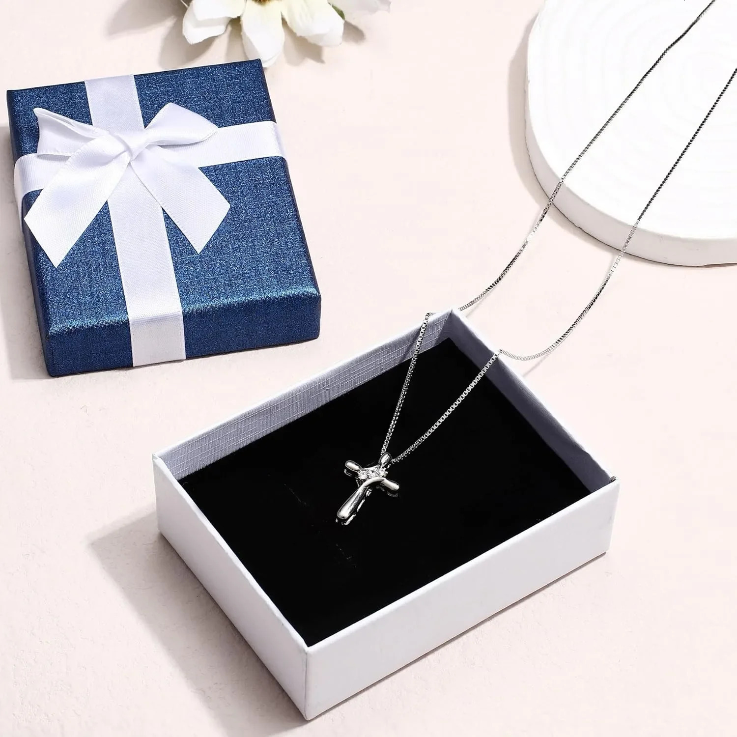925 Sterling Silver Cross Necklace for Women 3 Stone Cubic Zirconia Silver Cross Pendant Necklaces with 1 MM Box Chain18 Inches 250812