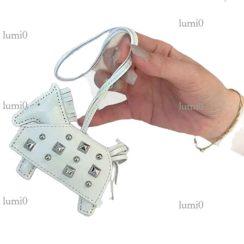 H Brand Pony Car Hanging Ornament Keychain Sheepskin Genuine Leather New Rivet War Horse Bag Pendant