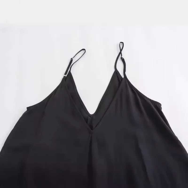 New Holiday Loose Fe Backless Black Dress 2024 Summer Women Fashion Temperament Casual Flowing Midi Suspender Long Dress XJ250814