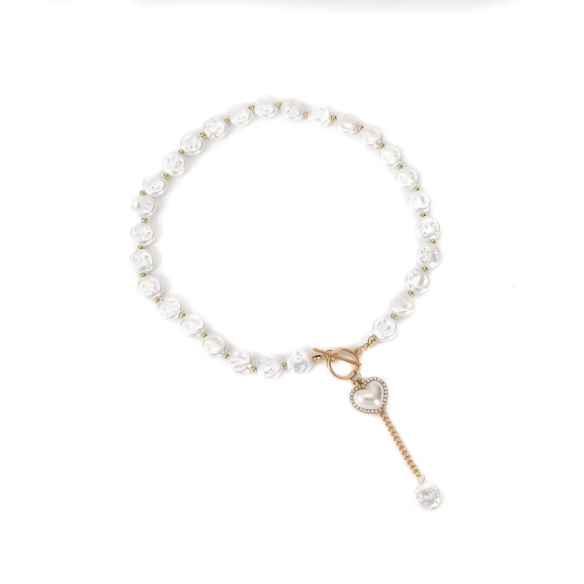 Single Layer Baroque Imitation Pearl Choker Necklace Heart Pendant Cross-border Buddhist Jewelry Set