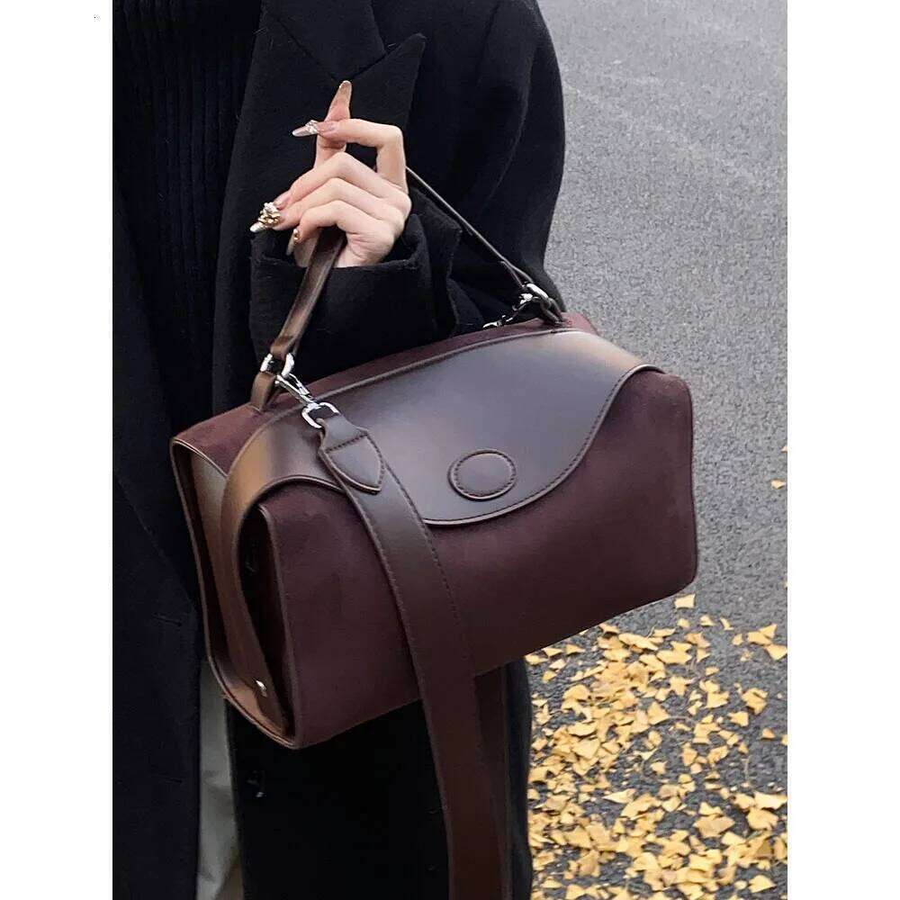 Retro Suede Pillow Bag for Women Solid Soft Frosted Leather Boston Pack Large Capacity Female Commuter Shoulder Bags New