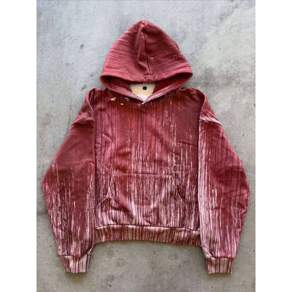 Gothic Blood Colour Terror Grunge Hoodie For Men Y2k Retro Hip Hop Cotton Pullover Streetwear Sweatshirt Oversized Mens Clothing