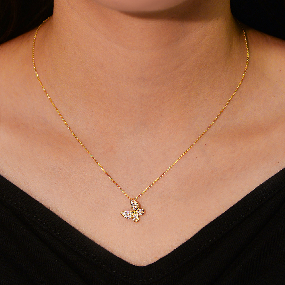 S Pure Sier Full Dia Butterfly Necklace Korean Version Sweet Niche Design Light Ins High-end Feel Versatile Collarbone Chain Jewelry for Women