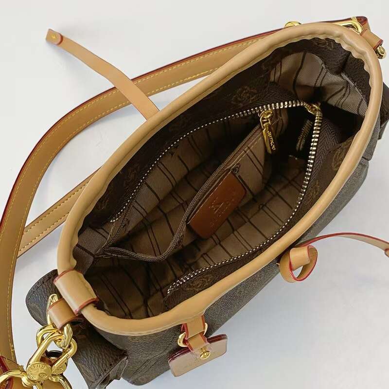 DHessentials Stylish Tote Bag for Women - Fashionable PVC Shoulder Bag with Check Print, Spacious Crossbody Purse (Brown/Beige)