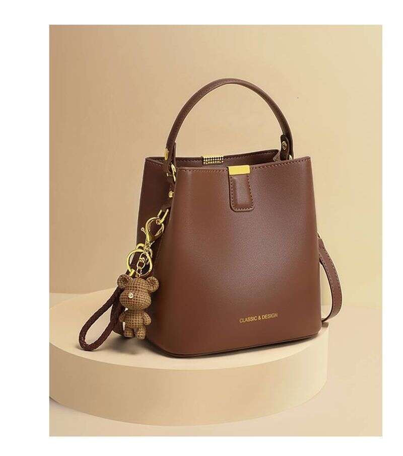 Viney New Women's Leather Crossbody Bucket Bag Hand-held Summer High-end Feeling Single Shoulder