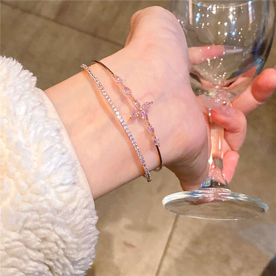 Rose Gold Cross Bracelet - Sparkling Zirconia Cuff Bangle for Women | Korean Trendy Jewelry (J1855)