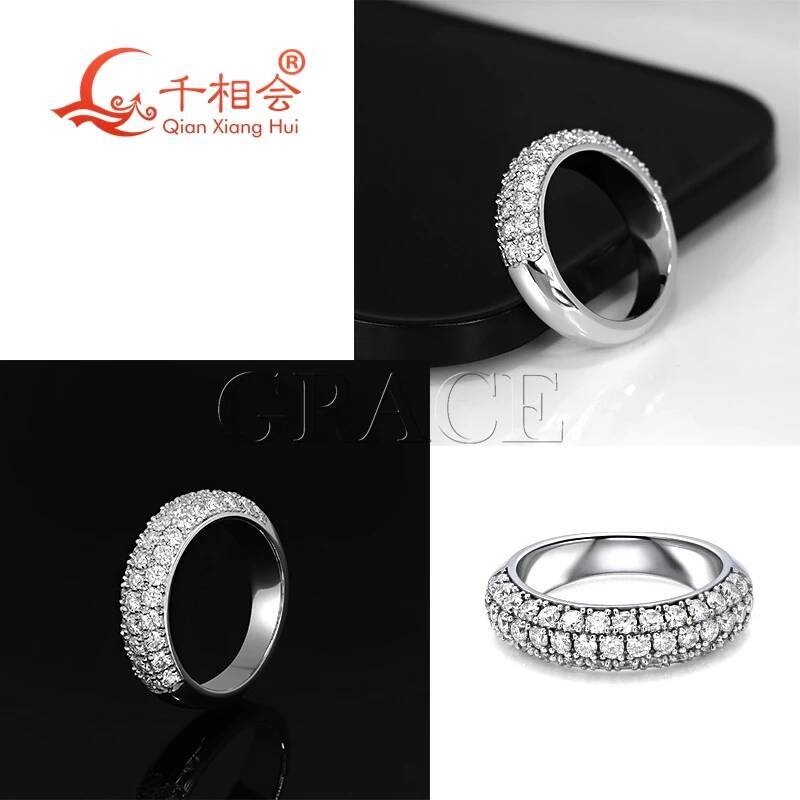 S925 Sterling Silver Three Row Thick Ring with White Color round Moissanite Half Band for Jewelry Making And Wedding