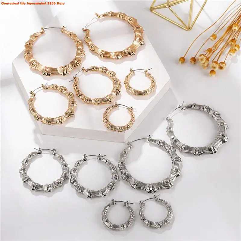 2025 New Punk Earrings Silver Gold Color Big Bamboo Circle Hoop Earrings Large Celebrity Earrings Hoops Jewelry Charms for Women XJ250814