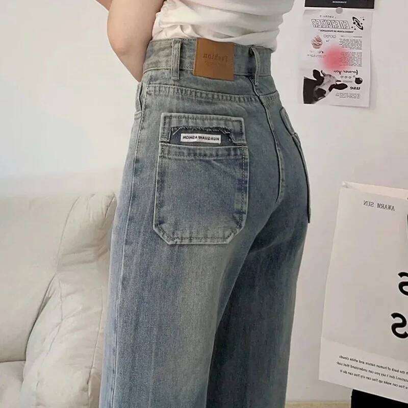 Girls Designer Retro Blue Trousers 2025 Female High Waisted Baggy Thin Casual Jeans Women Straight Leg Denim Pants