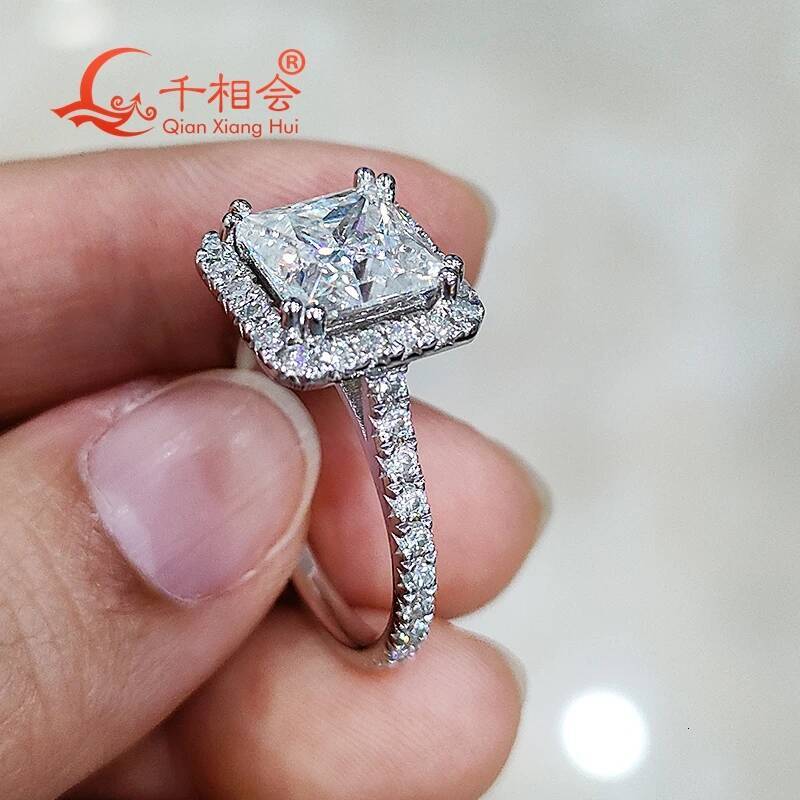 S925 Silver 8x8mm 3ct Square D VVS White Moissanite Ring - Unisex Luxury Style Gift for Dating