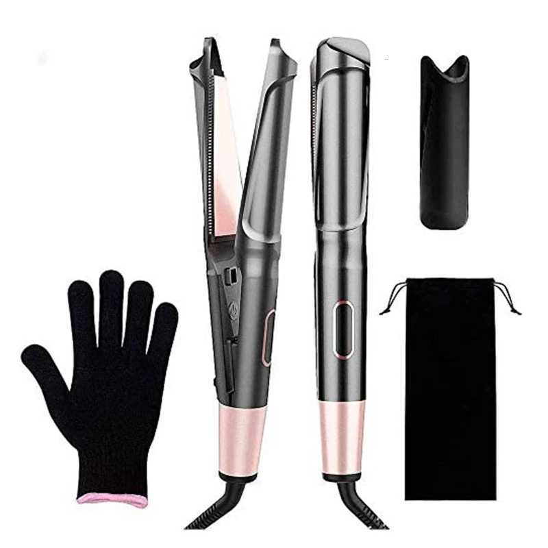 2-in-1 Twisted Flat Iron Hair Straightening and Curling Iron LCD Ceramic Hair Curler and Straightener Magic Hair Curler W250814