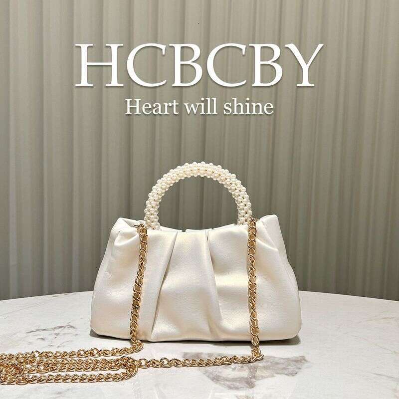Pearlescent White High End Evening Beaded Cloud Bag Women's Fashionable And Elegant Handbag