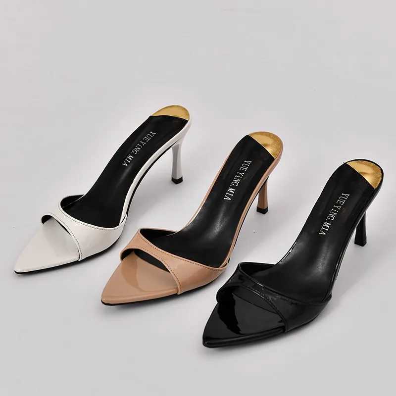 Pointed Stiletto Heels Women Pumps Patent Leather 2024 Summer Designer Mule Sandals Elegant Sexy Office High Heels Women Shoes W250814