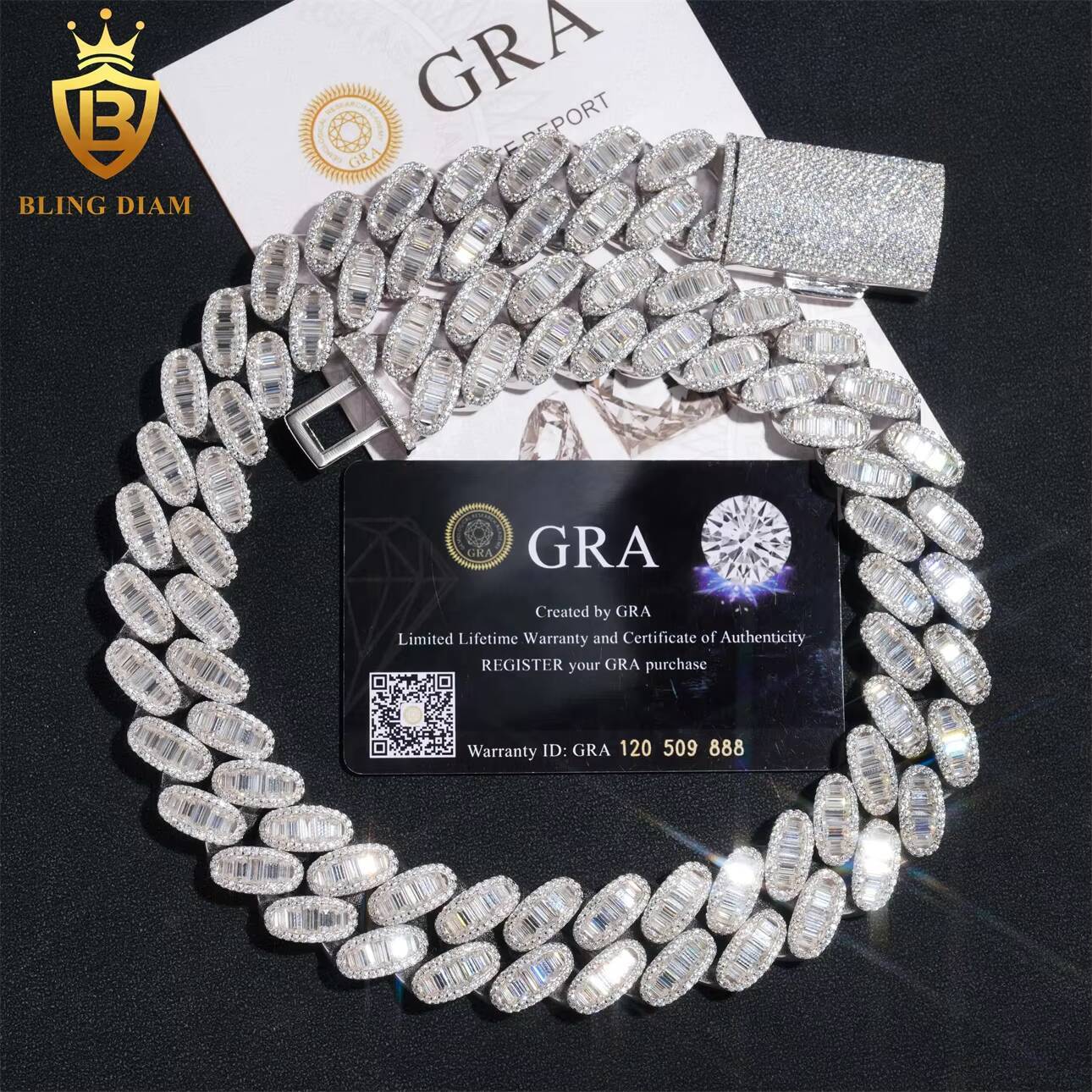 Iced Out Sterling Sier Hip Hop Fine Jewelry VVS Moissanite Dia Miami Cuban Link Chain Necklace