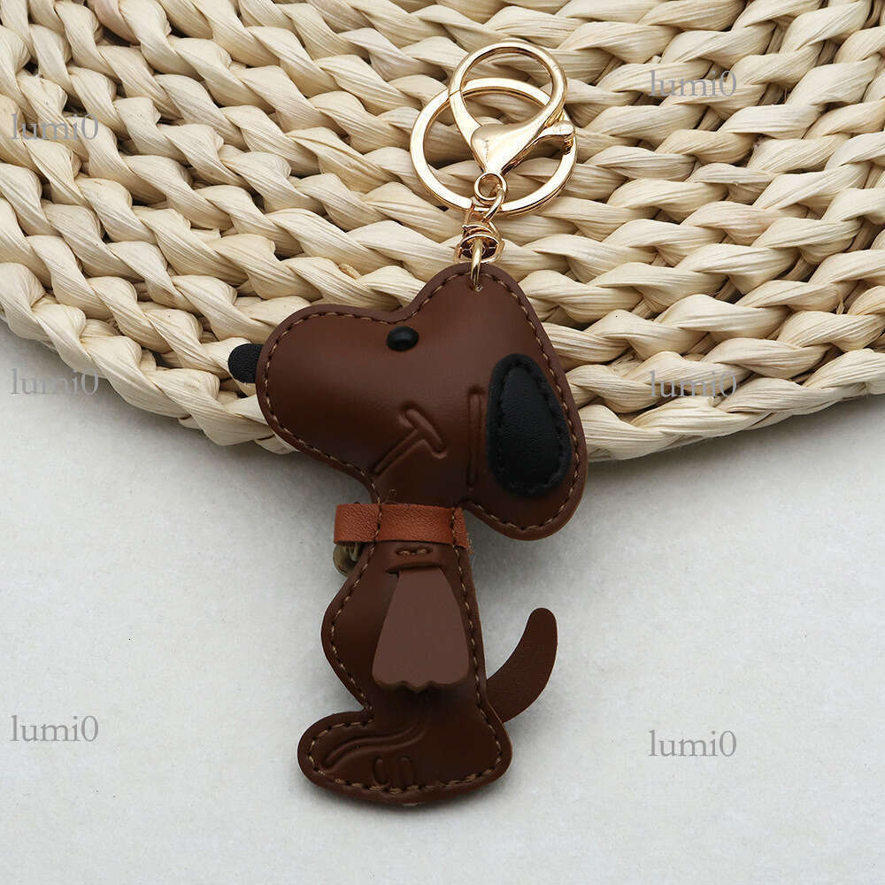 Dog PU Bag Creative Couple Bell Puppy Car Keychain Leather High-end Pendant