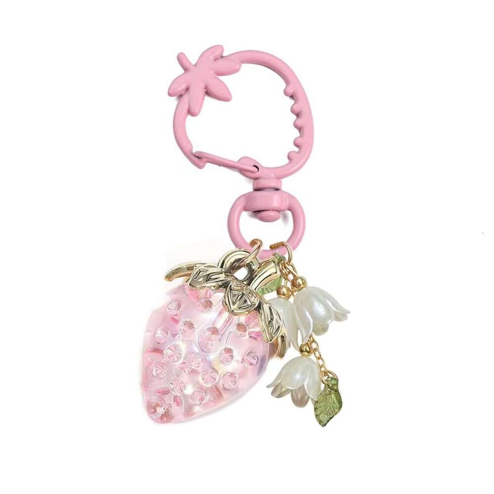 New Cute 3D Sweetheart Strawberry Keychain Ins Style Creative Bag Key Ring Rabbit Pendant