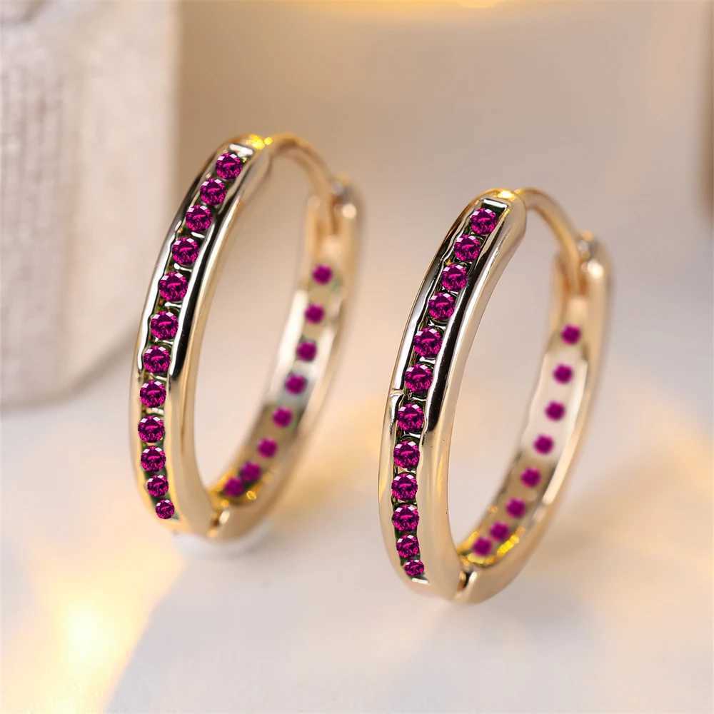 Rose Red Crystal Zircon Single Row Small Round Hoop Earrings For Women Vintage Rose Gold Silver Color Wedding Jewelry XJ250814