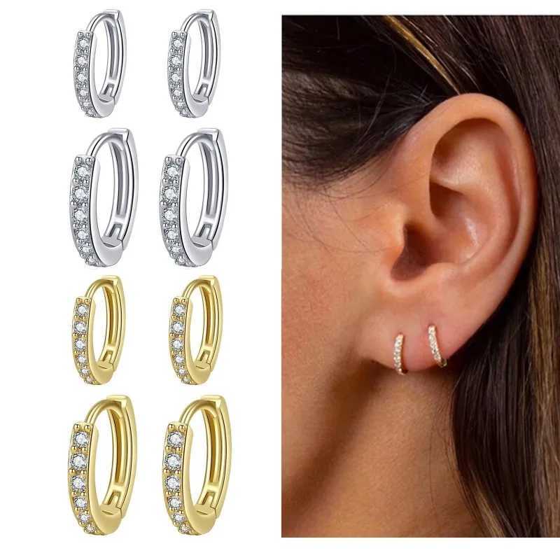 925 Sterling Silver Small Hoop Earrings Zirconia Huggie 14K Gold Plated Cartilage Piercing Ear Cuff Tiny Earrings for Women Men XJ250814