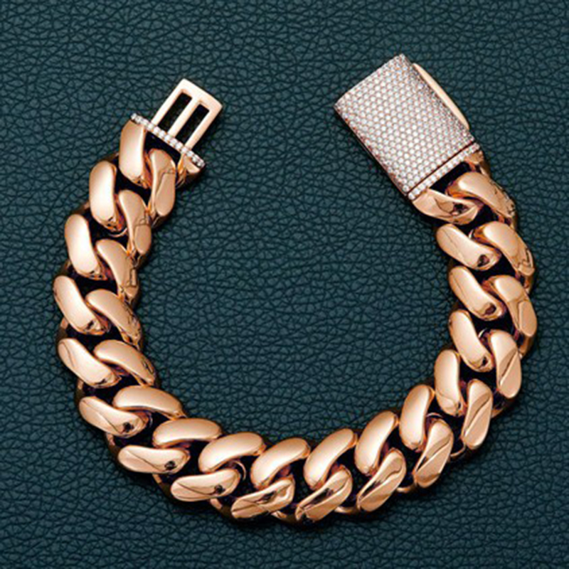 8-22mm Stainless Steel Miami Cuban Chain Copper Clasp Rose Gold Plated Jewelry Mens Necklace Jewelry