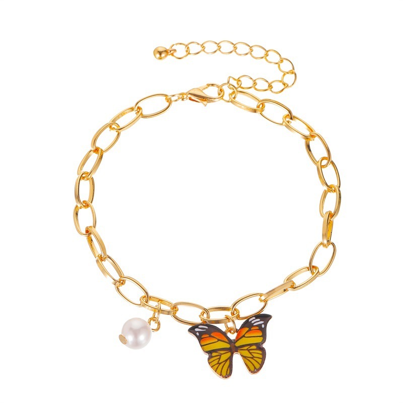 New Hand Jewelry Ins Dream Colorful Butterfly Summer Style Creative Temperament Pearl Thick Chain Bracelet
